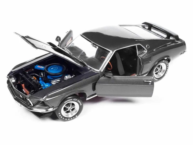 1/18 Auto World 1969 Ford Mustang Dark Grey Metallic with Black Stripes "John Wick" 2014 Movie Diecast Car Model