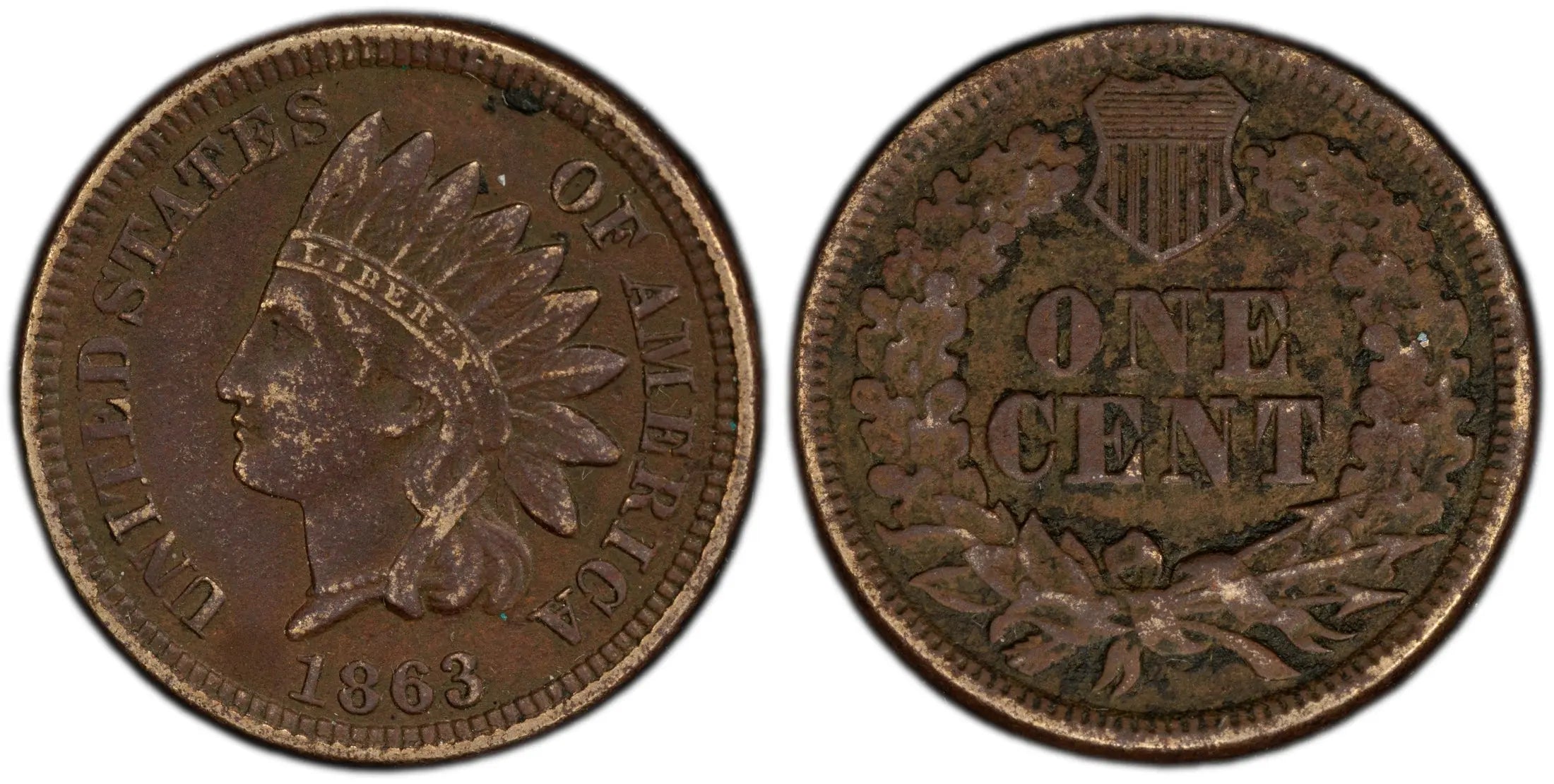 1863 Indian Head Cent – PCGS Genuine XF Details (Environmental Damage) – Civil War Era Coin Heritage Pastime