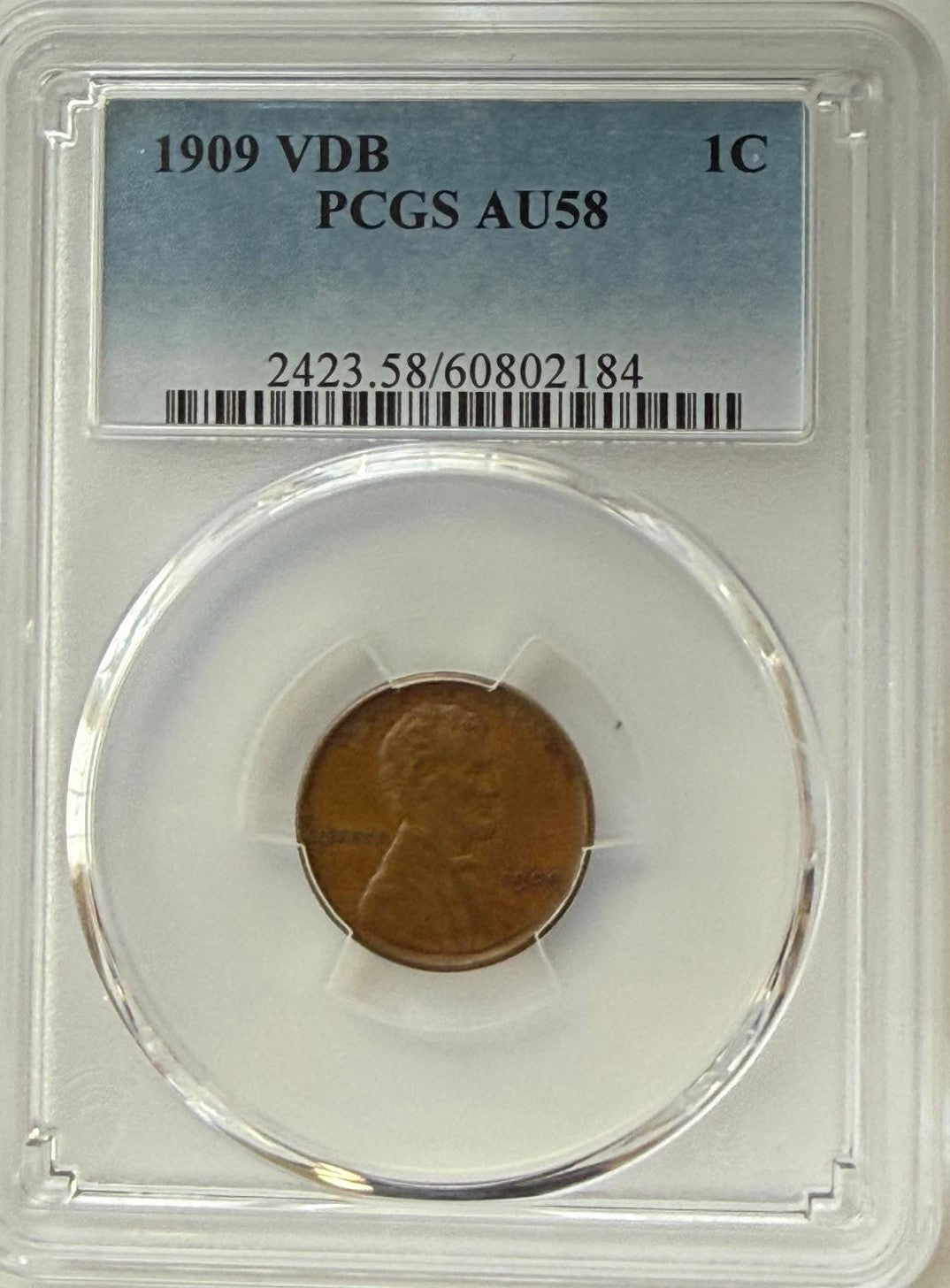 1909 Lincoln Wheat Cent “VDB” PCGS AU58 – Near Mint Key First-Year Issue