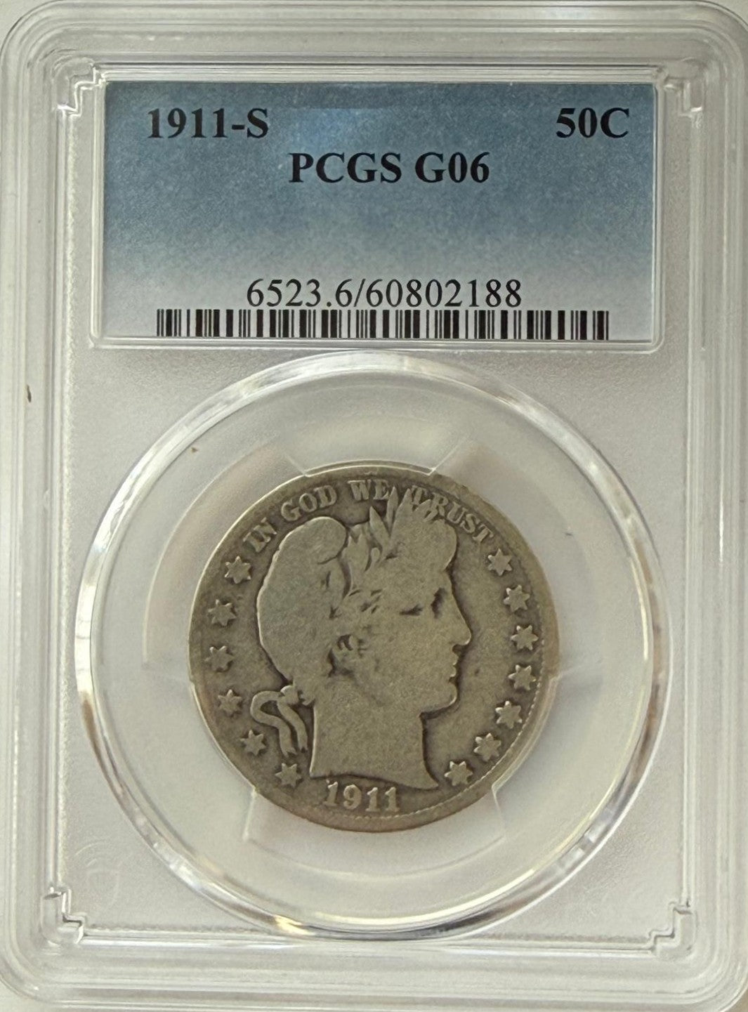 1911-S Barber Half Dollar PCGS G06 – San Francisco Early Silver Issue