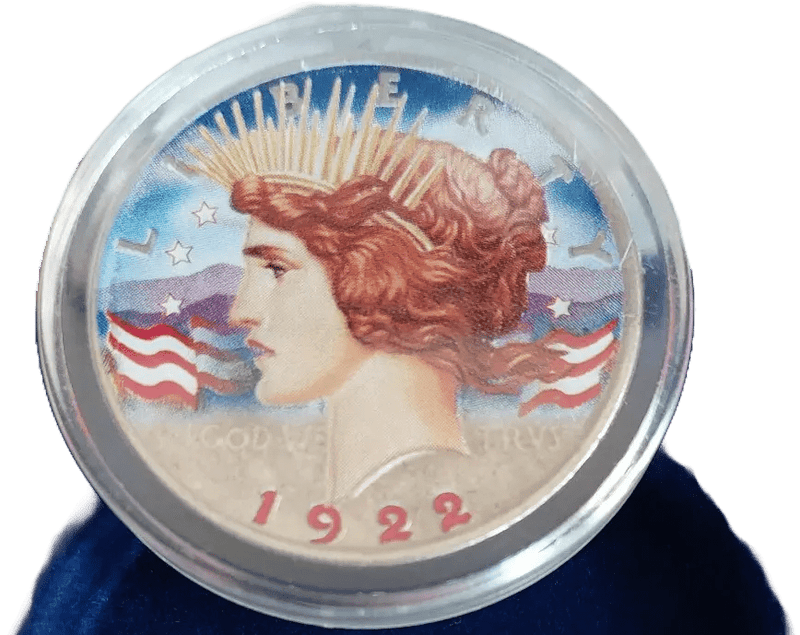 1922 Peace Silver Dollar – Colorized Painted Antique with Airtite & Gift Box Heritage Pastime