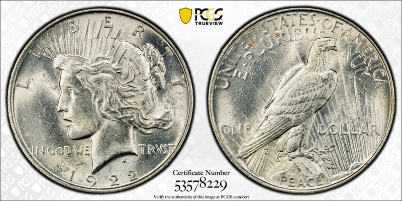 1922 Peace Silver Dollar – PCGS MS63 | Early Issue Brilliant Uncirculated | Historic U.S. 90% Silver Coin Heritage Pastime