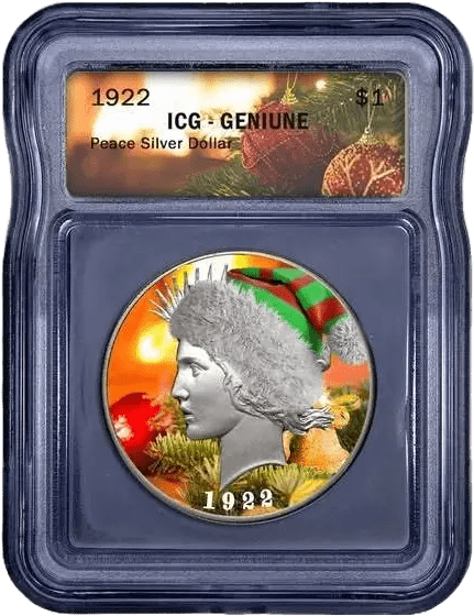 1922 U.S. Peace Silver Dollar – ICG Genuine Colorized "Christmas" Heritage Pastime