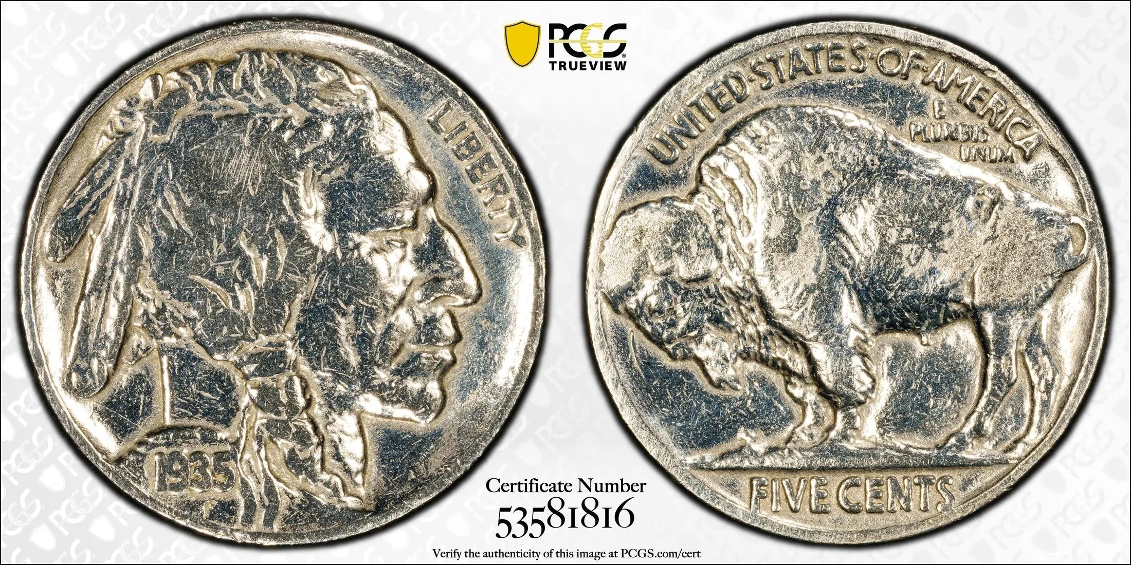 1935 Buffalo Nickel 5C – PCGS Genuine Fine Details (Cleaned) | Classic Early U.S. Coin Heritage Pastime