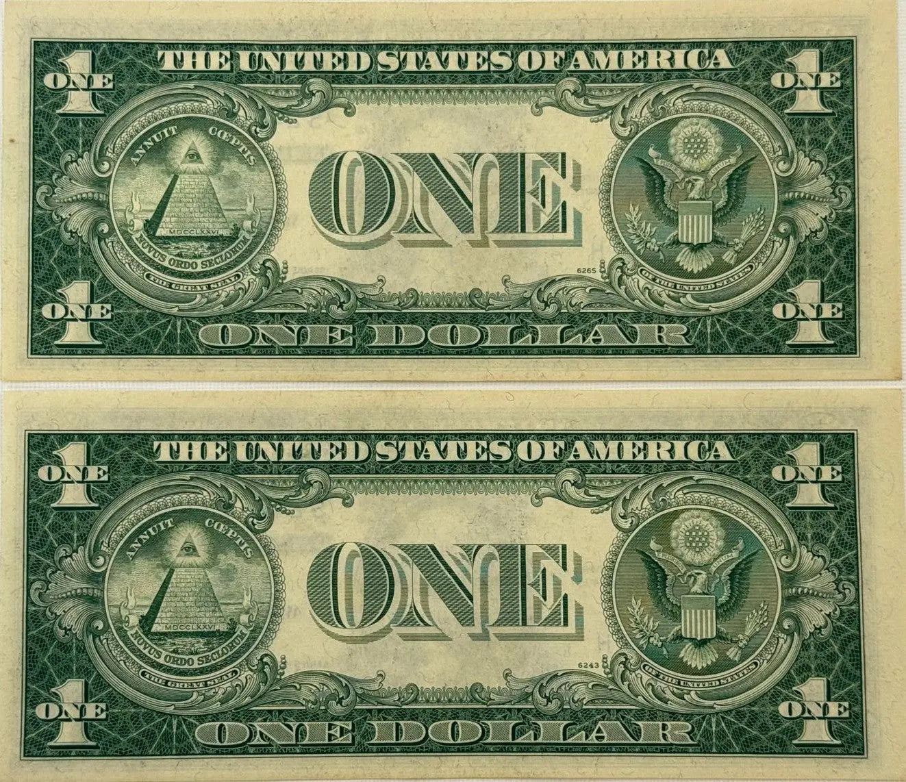 1935 E (2) $1 Fr. 1614 Silver Certificate. Consecutive Silver Certificates, UNC Rare Collectible Set Heritage Pastime