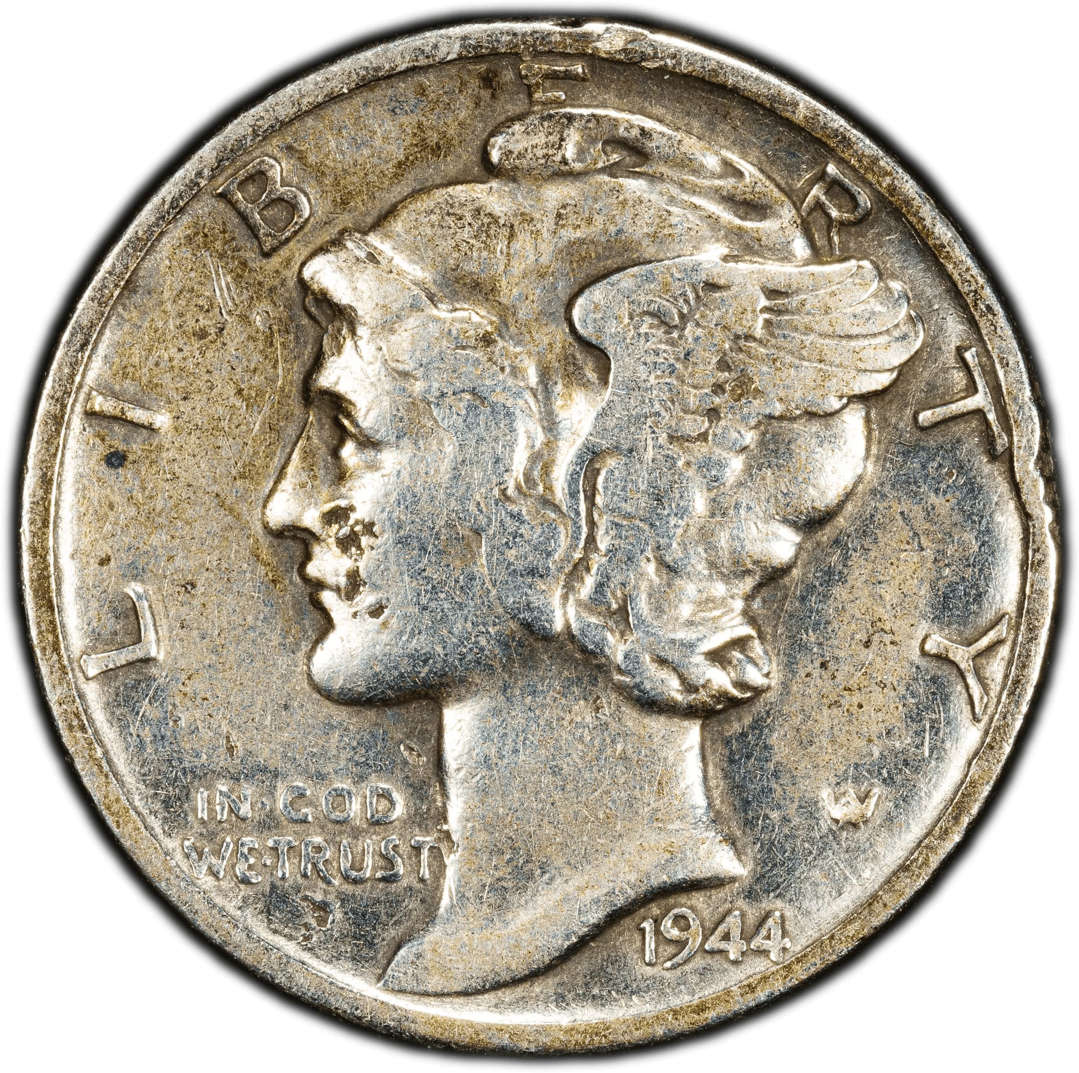 1944-S Mercury Dime 10C – PCGS Genuine VF Details (Damage) | WWII Era Silver Coin Heritage Pastime