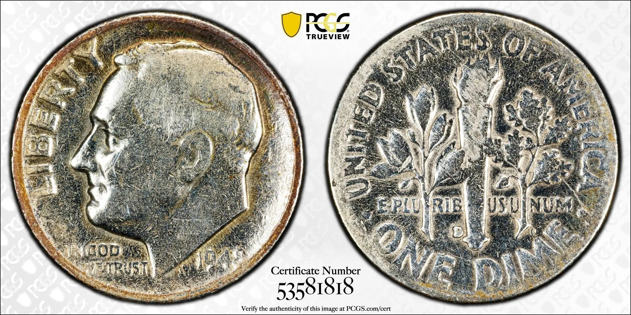 1948-D Roosevelt Dime 10C – PCGS Genuine VG Details (Cleaned) | Early Silver Issue Heritage Pastime