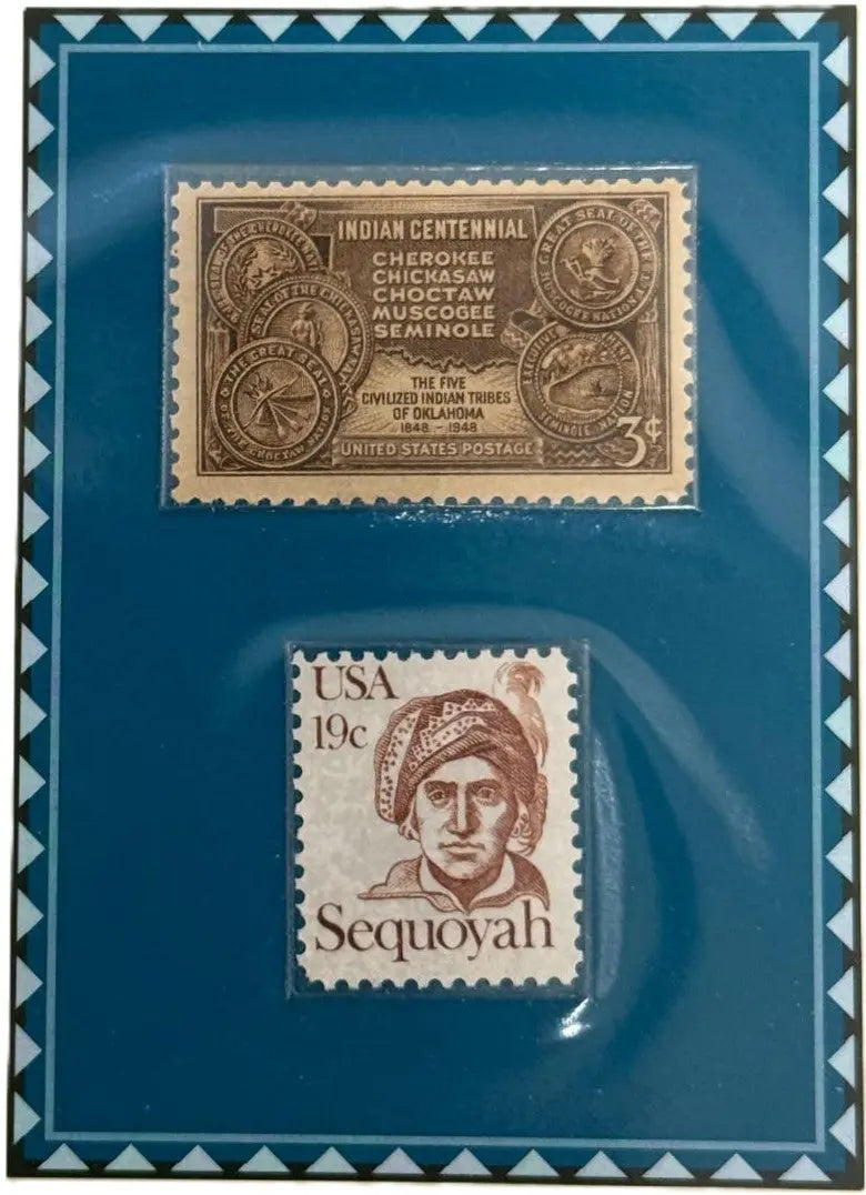 1948 Indian Centennial & Sequoyah Stamp Display – Vintage U.S. Native American Commemorative Set Heritage Pastime