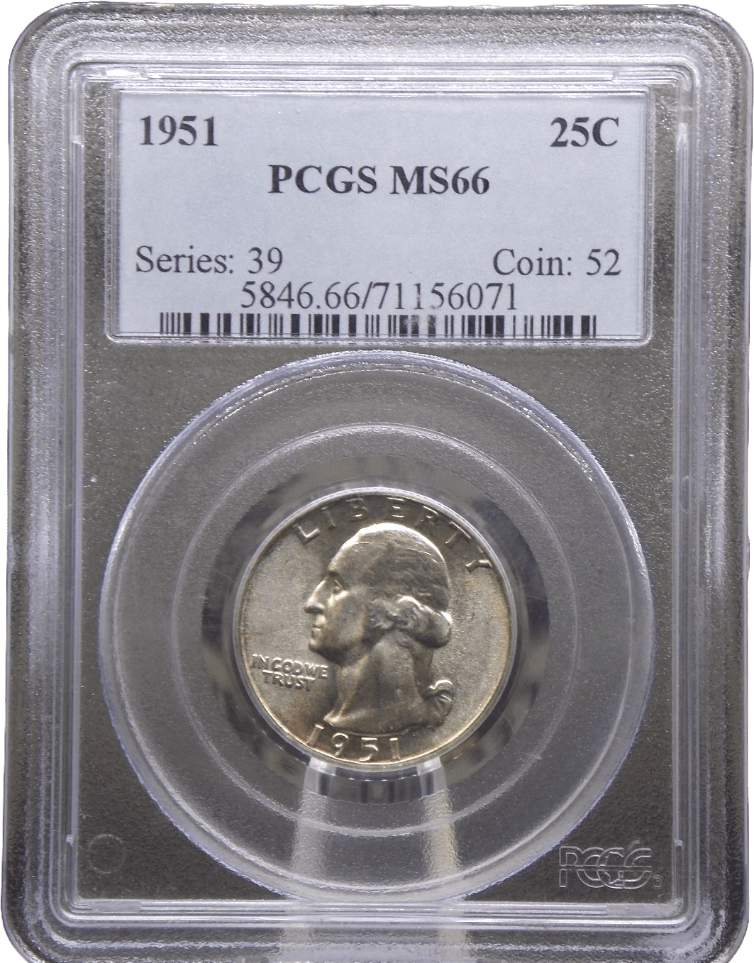 1951-P Washington Silver Quarter PCGS MS66 obverse with George Washington profile