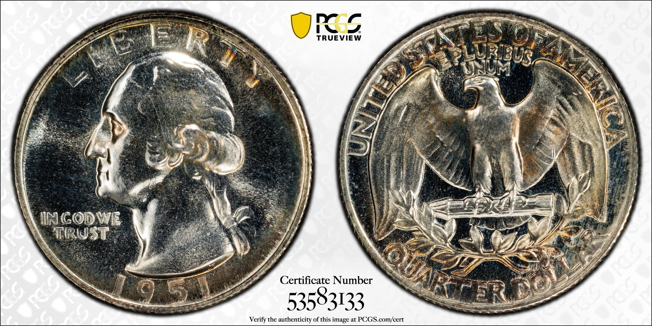 1951 Washington Quarter 25¢ – PCGS PR64 Proof Silver Coin | Early 90% Silver Issue Heritage Pastime