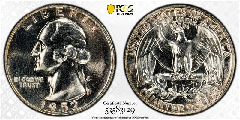 1952 Washington Quarter 25¢ – PCGS PR64 Proof Silver Coin | Early 90% Silver Issue Heritage Pastime