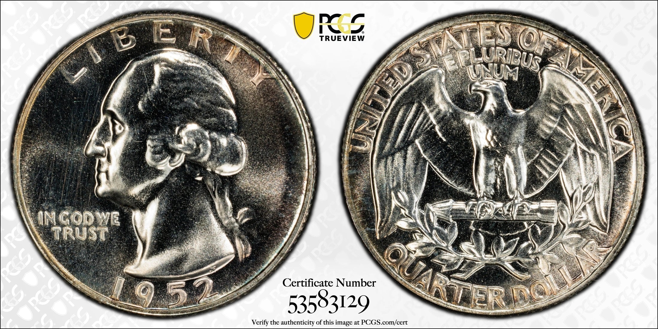 1952 Washington Quarter 25¢ – PCGS PR64 Proof Silver Coin | Early 90% Silver Issue Heritage Pastime