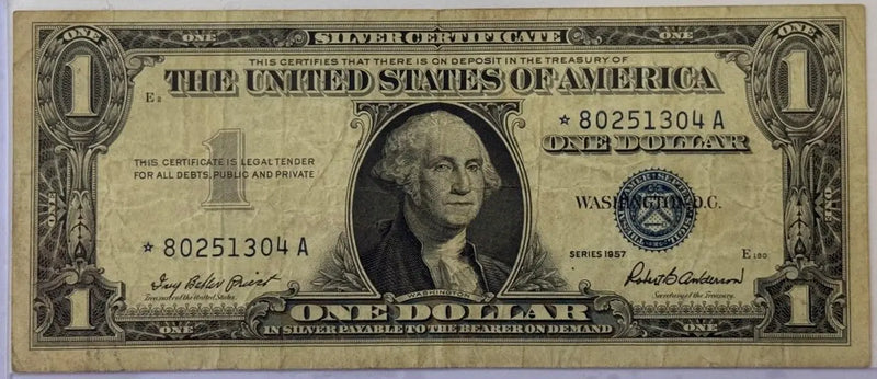 1957 $1 Silver Certificate STAR Note – Blue Seal Replacement Note – Circulated U.S. Currency Heritage Pastime