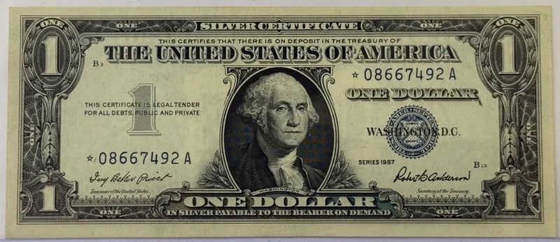 1957 $1 Silver Certificate STAR Note – Blue Seal Replacement Note – Priest/Anderson Signatures Heritage Pastime