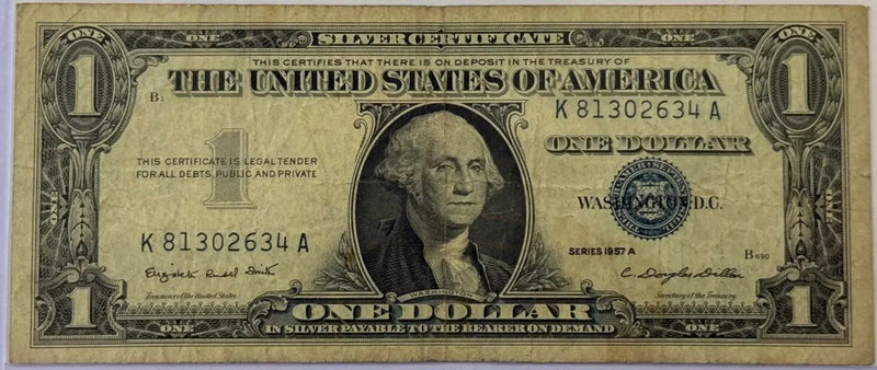 1957-A $1 Silver Certificate – Blue Seal U.S. Note – Circulated Historic Currency Heritage Pastime