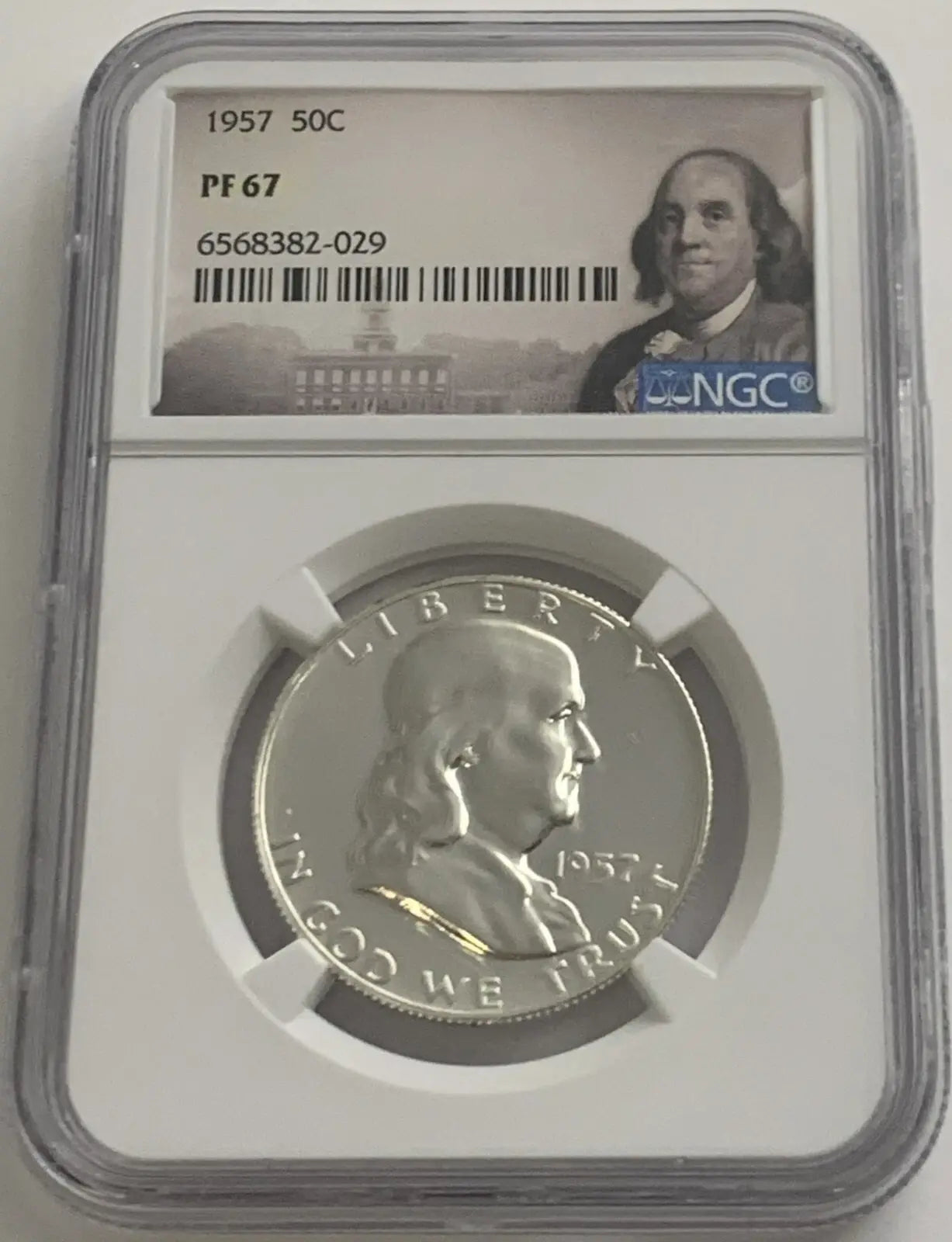 1957 Franklin Half Dollar NGC PF67 – Silver Proof, Portrait Label, 90% Silver – Exceptional Coin Heritage Pastime