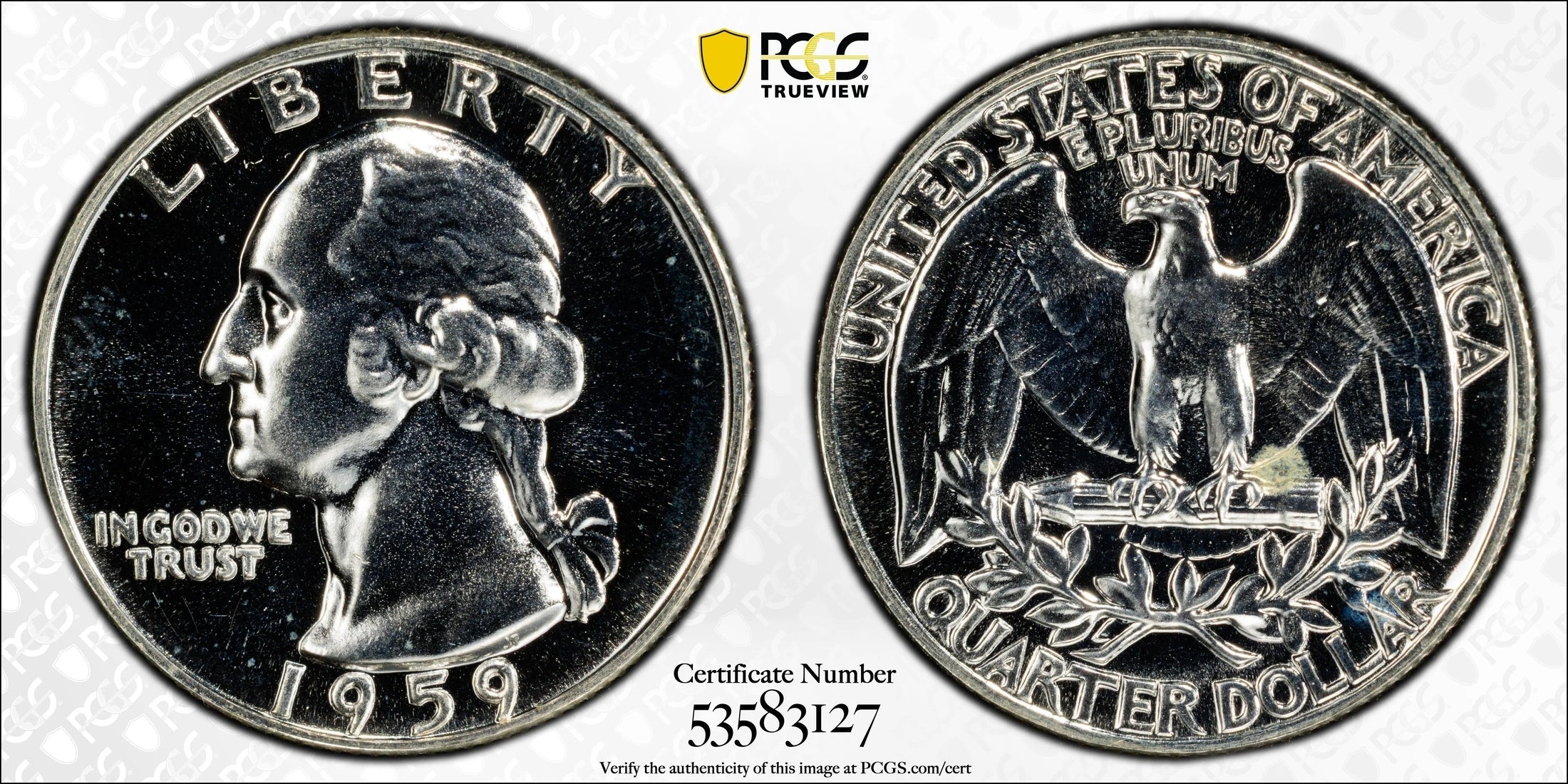 1959 Washington Quarter 25¢ – PCGS PR66 Proof Silver Coin | Gem 90% Silver Issue Heritage Pastime