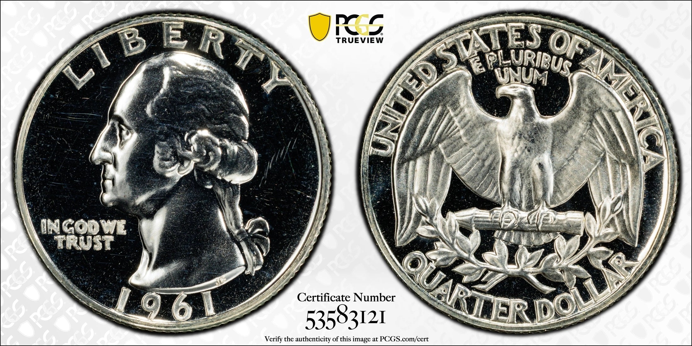 1961 Washington Quarter 25¢ – PCGS PR64 Proof Silver Coin | Classic U.S. 90% Silver Issue Heritage Pastime