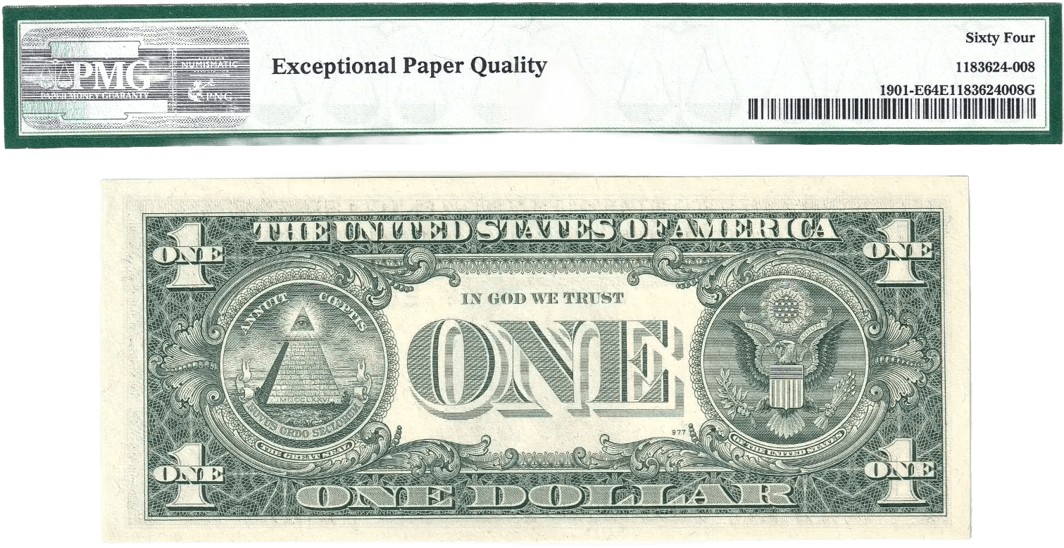 1963-A $1 FRN PMG Choice Unc 64EPQ Fancy TRUE 0/1 BINARY Serial #E00001110F Heritage Pastime