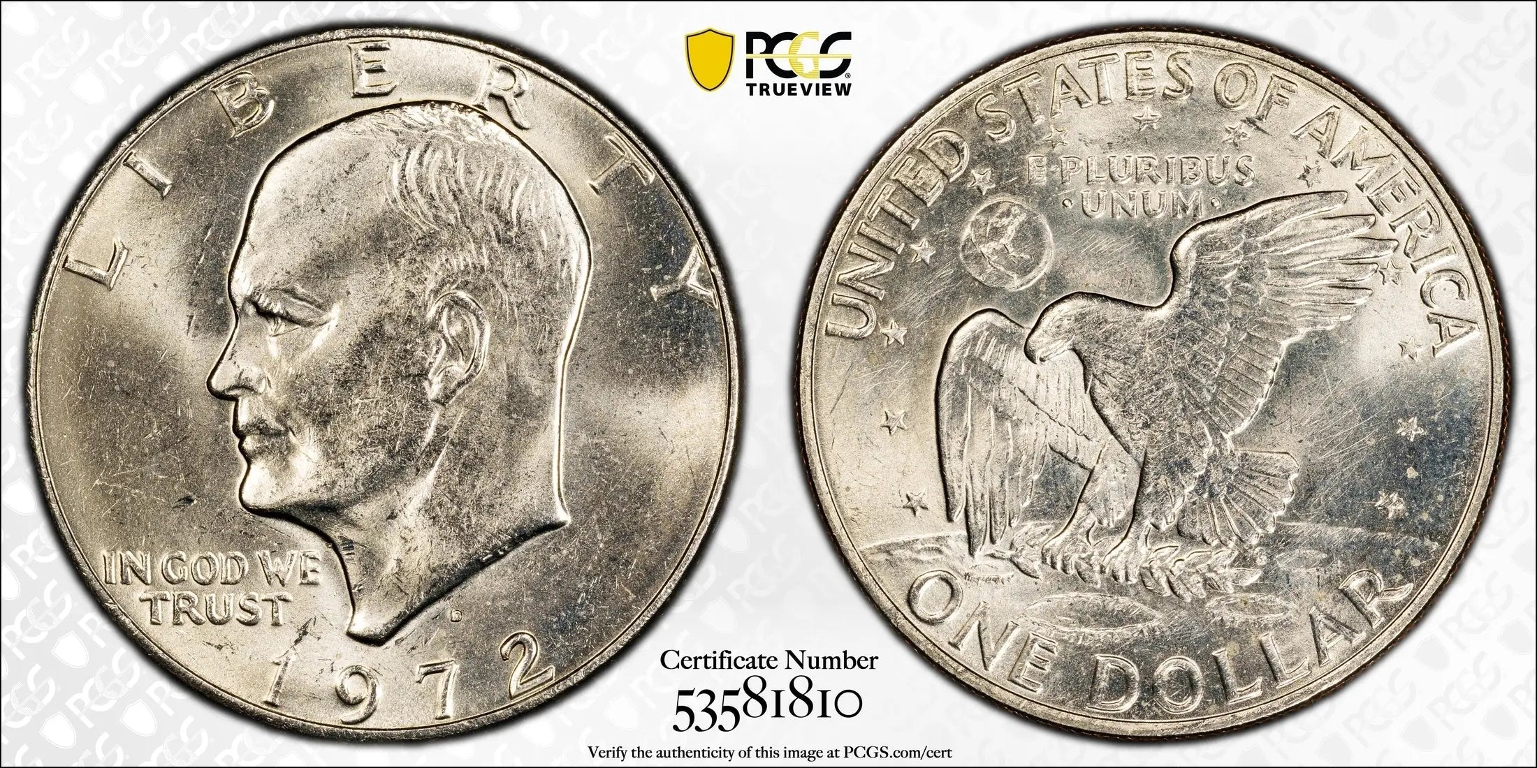 1972-D Eisenhower Dollar $1 – PCGS Genuine UNC Details (Cleaned) | Classic Large Dollar Coin Heritage Pastime