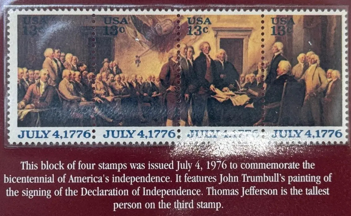 1976 U.S. Bicentennial Declaration of Independence Stamp Strip (4) – 13¢ Se-Tenant Issue Heritage Pastime