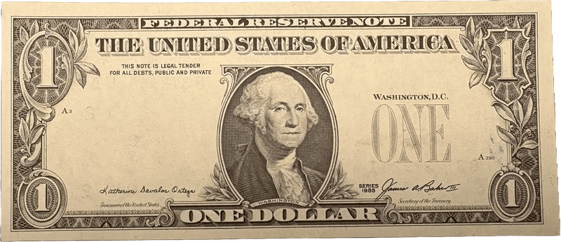 1985 $1 ERROR Note. Great Condition! Serial number and seal on reverse. RARE! Heritage Pastime