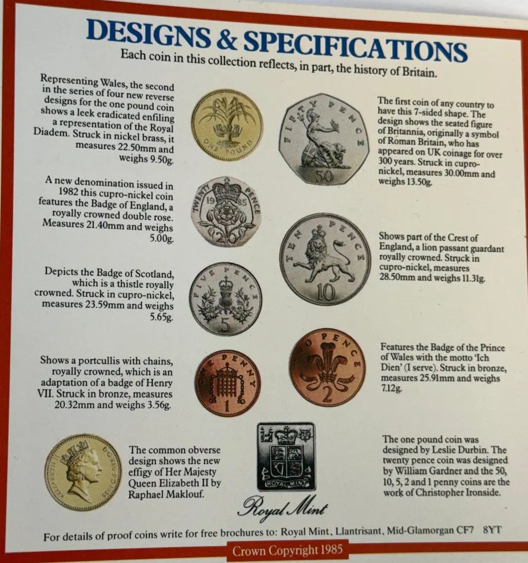 1985 United Kingdom Brilliant Uncirculated Coin Collection – Royal Mint Original Set Heritage Pastime