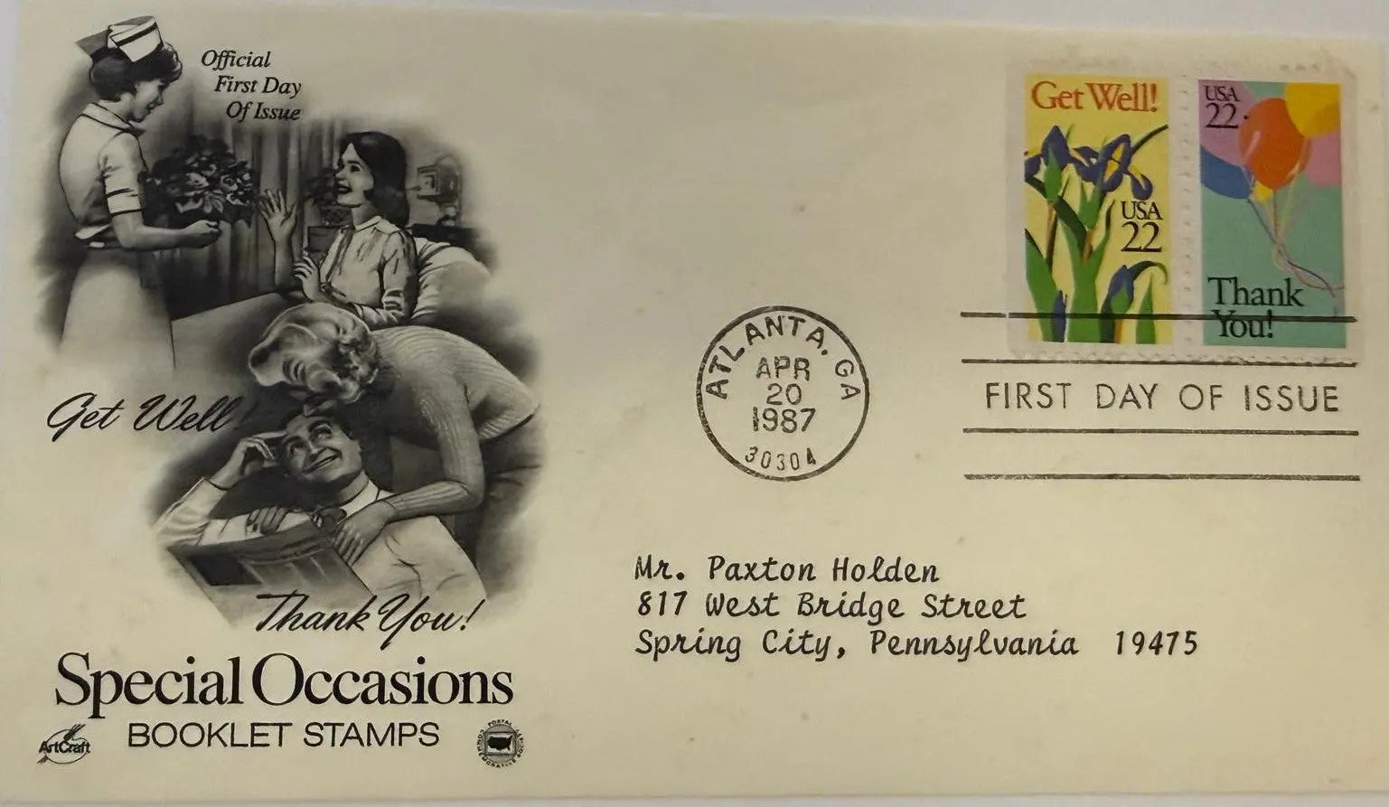 1987 First Day Cover (FDC) – "Special Occasions" Booklet Stamps | U.S. Commemorative Cover Heritage Pastime