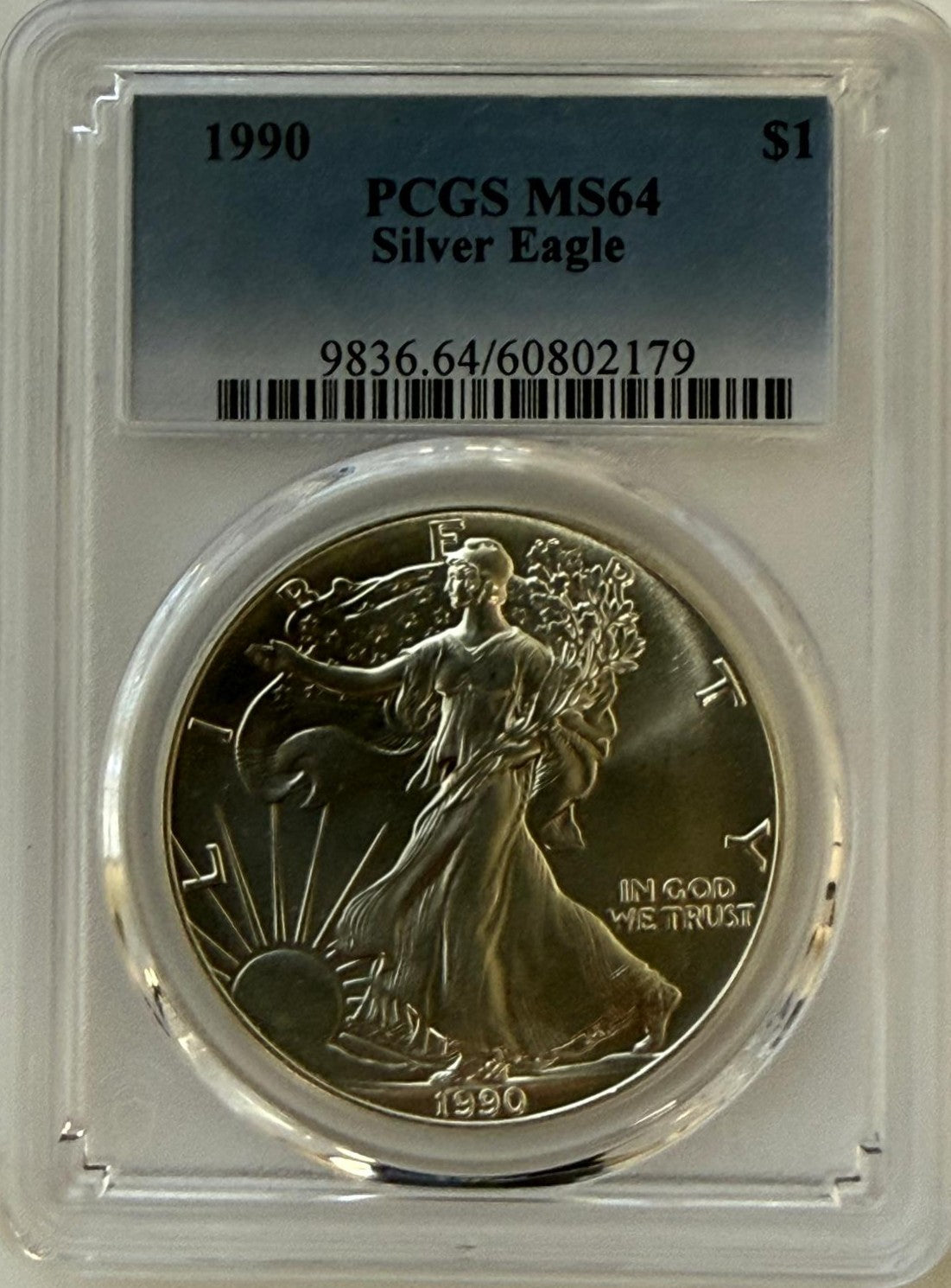 1990 American Silver Eagle $1 PCGS MS64 – Brilliant Uncirculated Bullion Classic