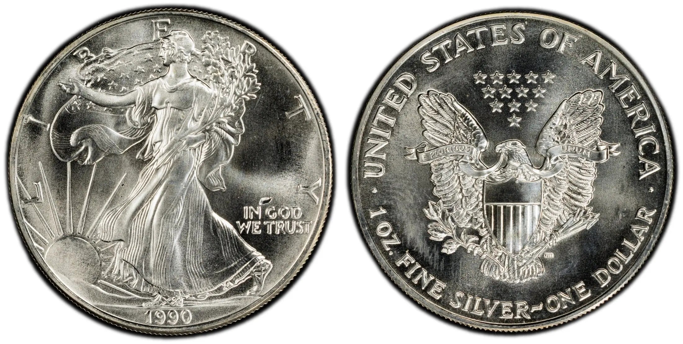 1990 American Silver Eagle $1 – PCGS MS67 | Brilliant Uncirculated U.S. Bullion Coin Heritage Pastime