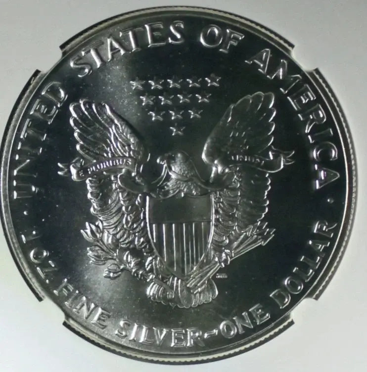 1990 American Silver Eagle MS69 NGC – Obverse Struck-Through Mint Error Heritage Pastime