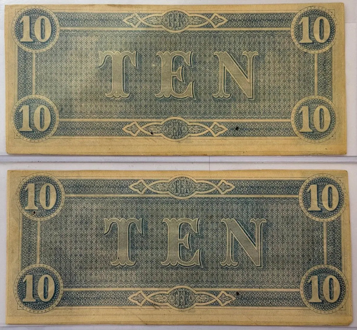 2 1864 Confederate States of America $10 Notes – Consecutive Serial Numbers | Civil War Currency Heritage Pastime
