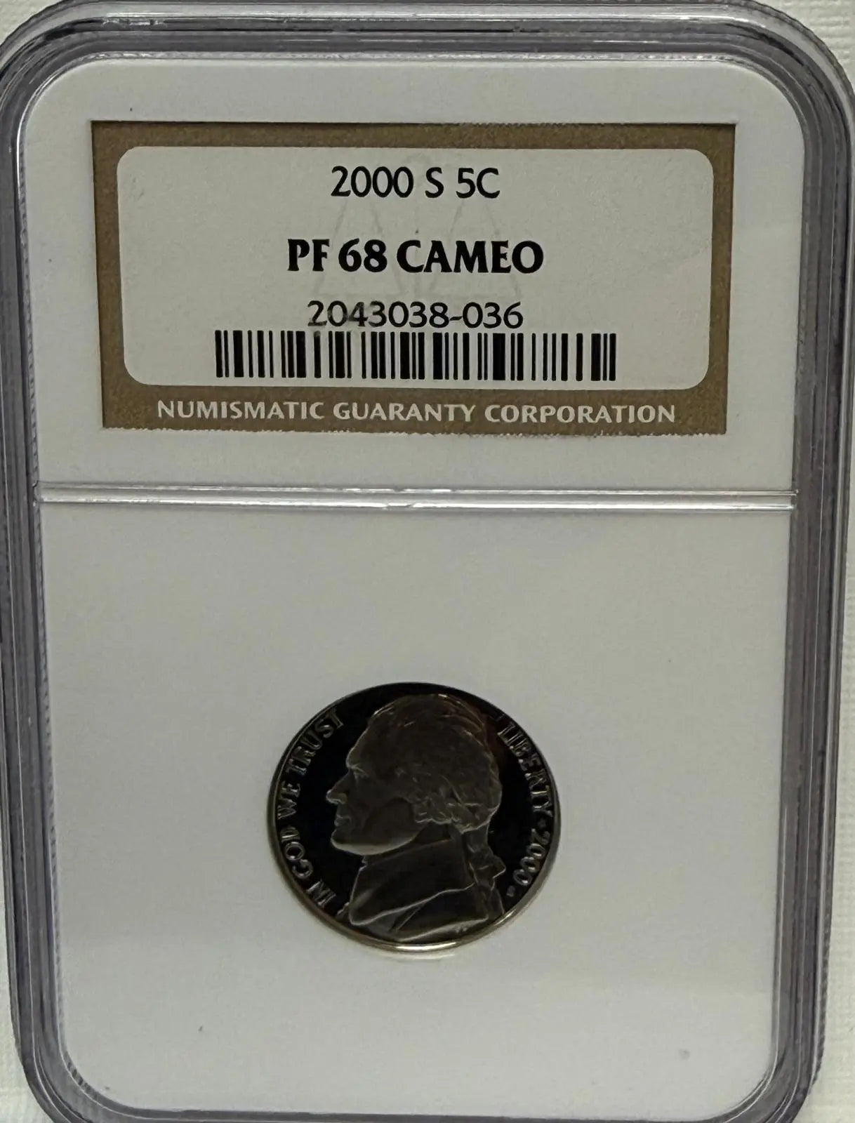 2000-S Jefferson Nickel 5¢ PF68 Cameo – San Francisco Mint Proof – Gem High-Grade Coin Heritage Pastime