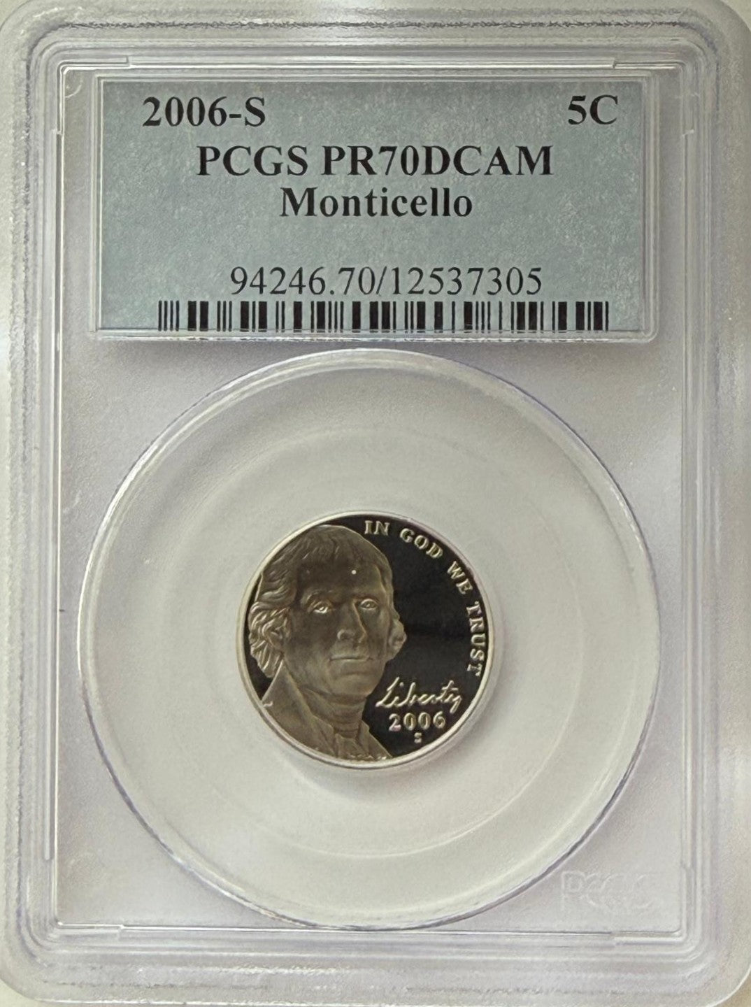 2006-S Jefferson Nickel PCGS PR70DCAM – Monticello Proof Perfect Grade