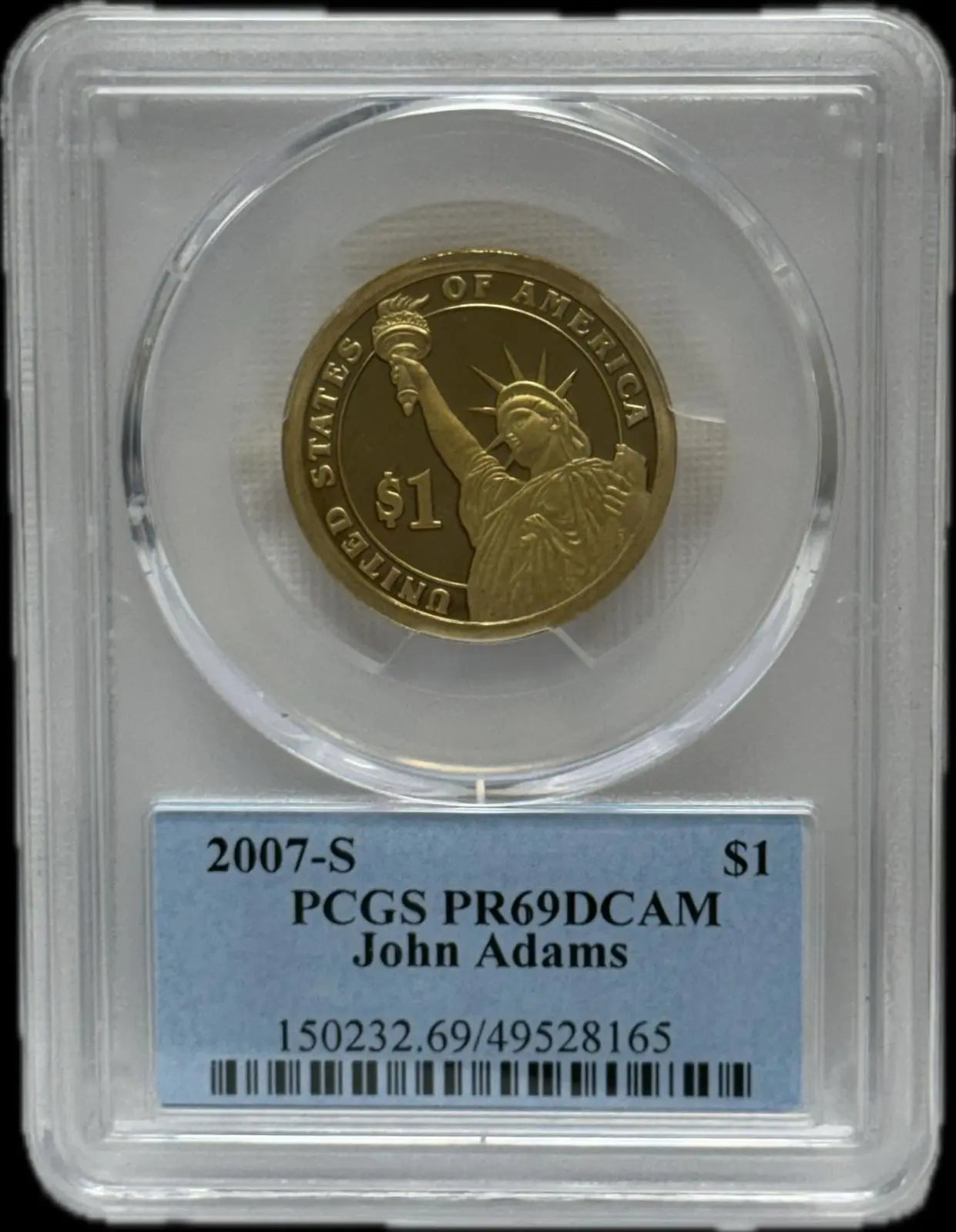 2007-S John Adams $1 PCGS PR69 DCAM – Perfect Deep Cameo Proof Coin Heritage Pastime