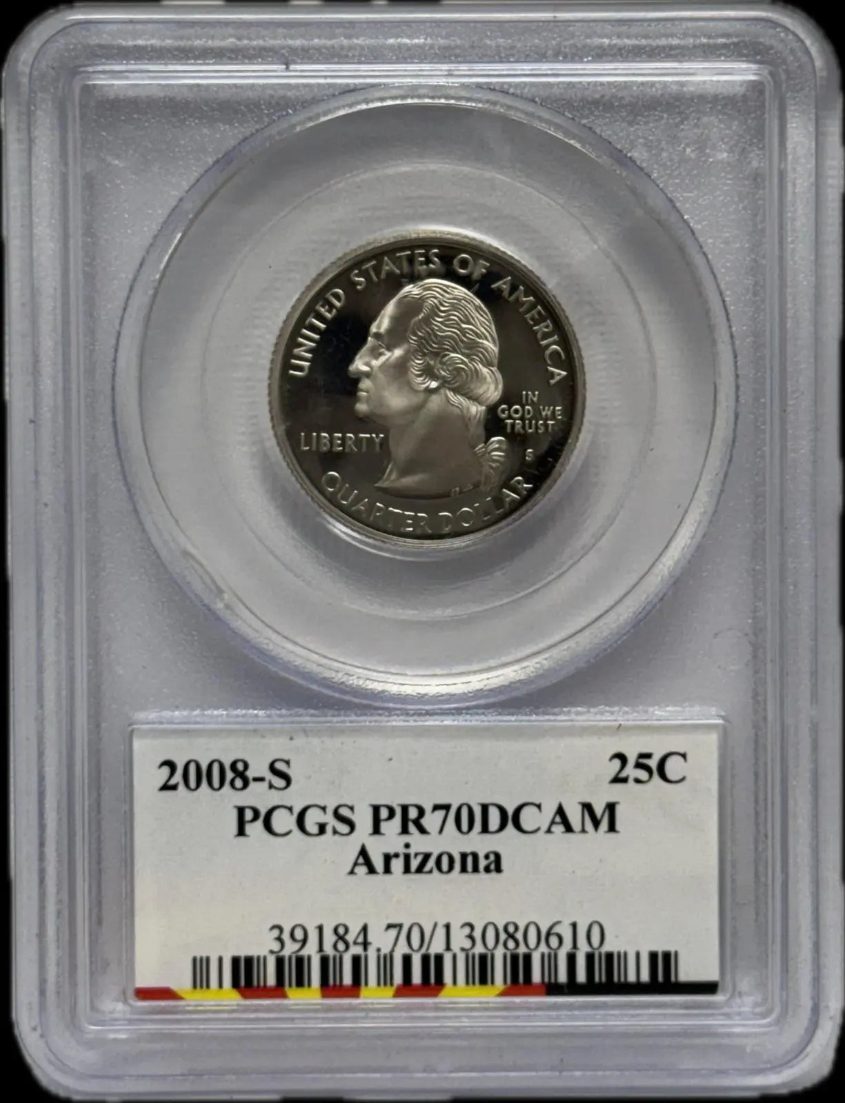2008-S 25C PCGS PR70 DCAM Arizona – Perfect Proof Coin Heritage Pastime