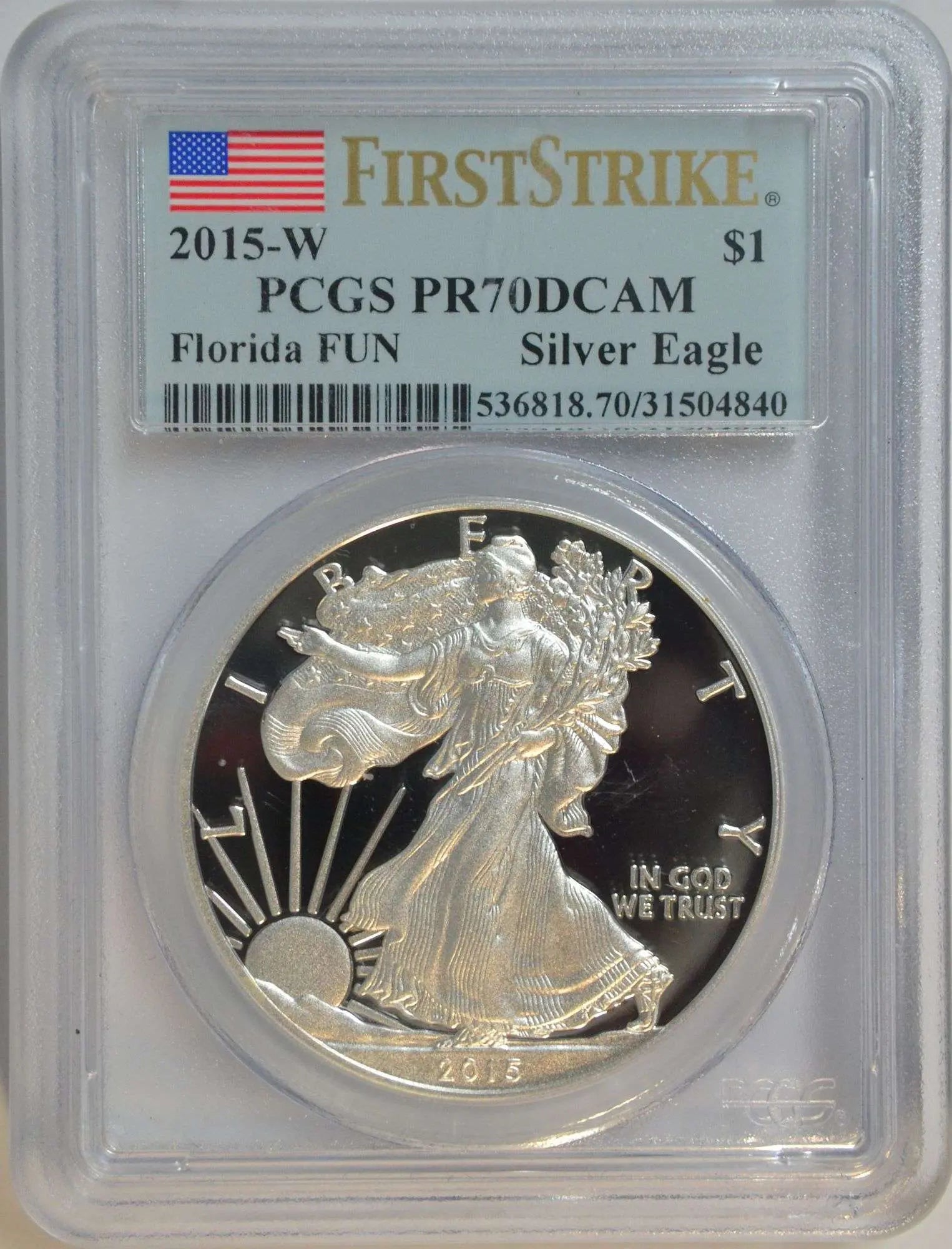 2015-W Silver Eagle $1 Gem Proof PR70DCAM – Florida FUN Show Edition, Flawless and Stunning Heritage Pastime