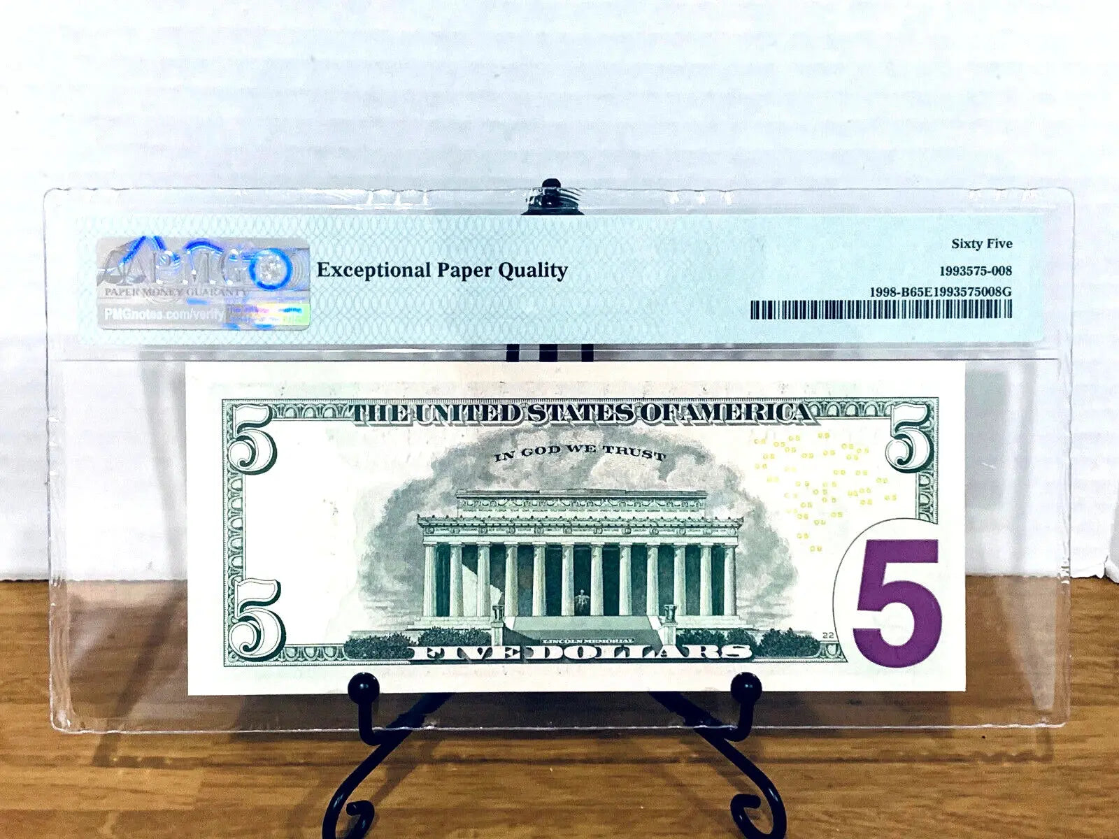 2017-A $5 FRN PMG 65EPQ Fancy TRUE 0/1 BINARY Serial #PB11000100A Heritage Pastime