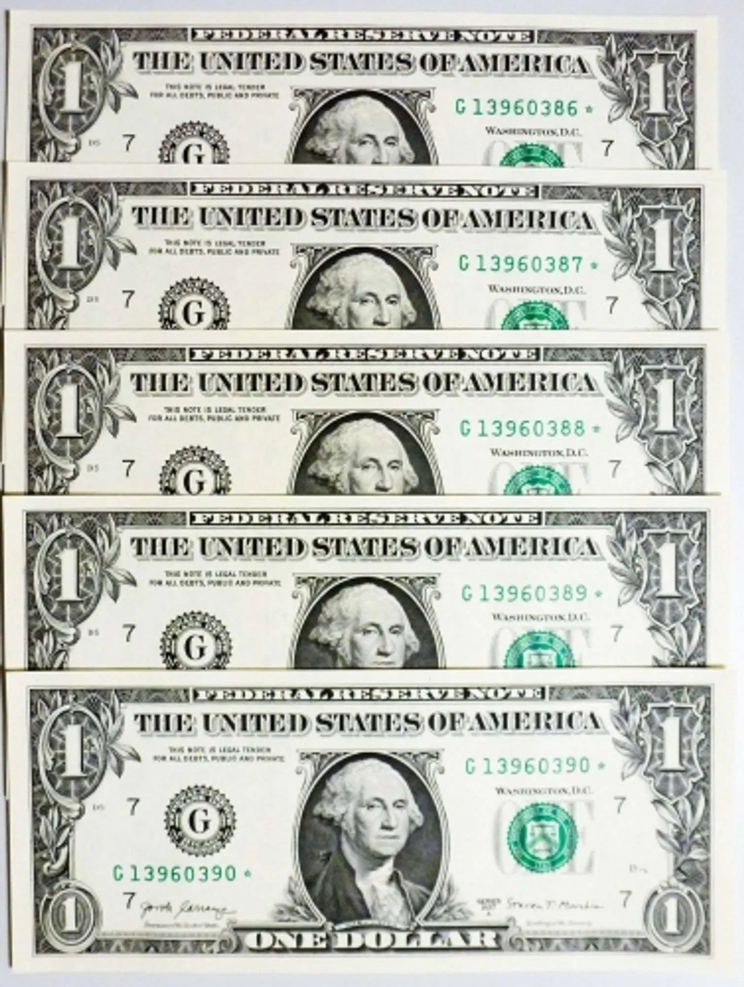 2017A $1 Star Notes - Chicago Consecutive Series - 5 Superb Crisp Notes Heritage Pastime
