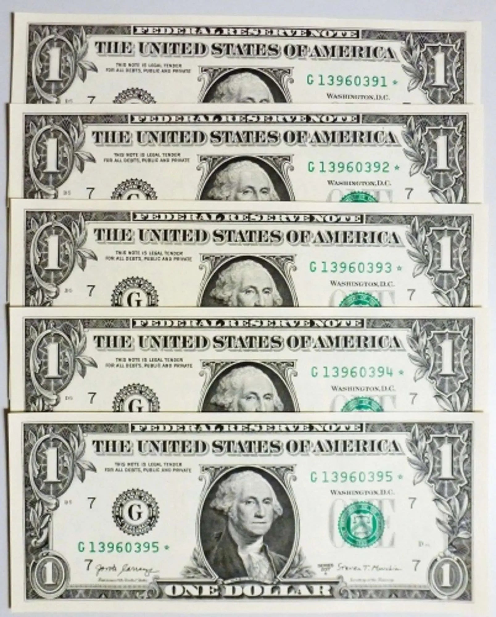 2017A Star Notes (5) - Chicago-Consecutive - Superb Crisp $1 Bills Heritage Pastime