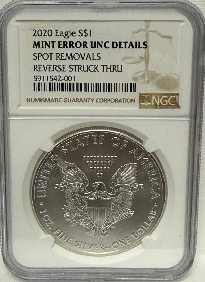 2020 Silver Eagle $1 Mint Error UNC Details – Spot Removals & Reverse Struck-Thru Heritage Pastime