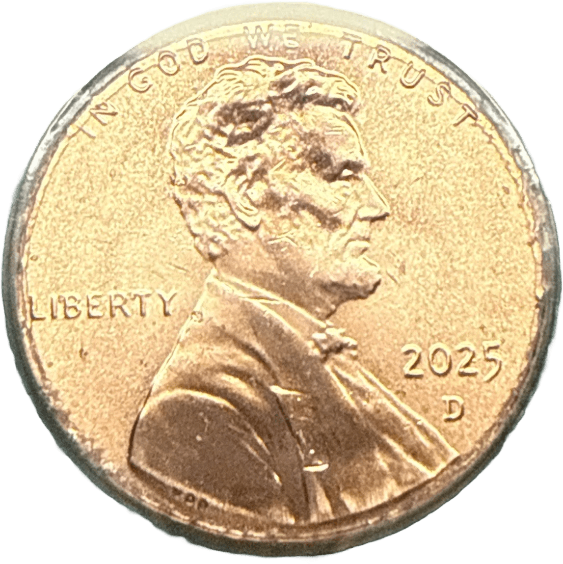 Red Gem 2025-D Lincoln Cent with mint error shifting motto to rim area