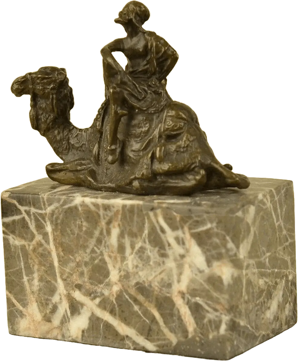 Arab Man Camel Rider Bronze Sculpture | Lost Wax Cast | Marble Base | Detailed Desert Scene Heritage Pastime