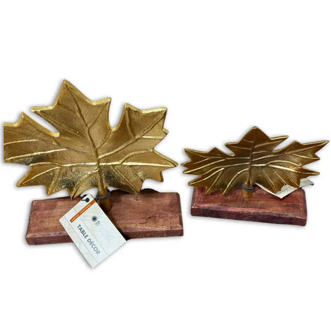 Broyhill Harvest Traditions gold leaf tabletop décor on a wooden base.