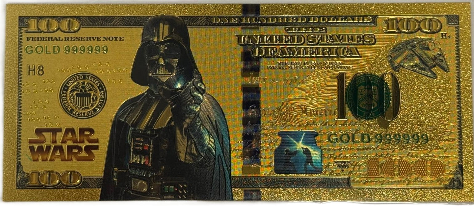 Darth Vader Star Wars $100 Novelty Gold Foil Note – 24K Gold Plated Collectible Bill