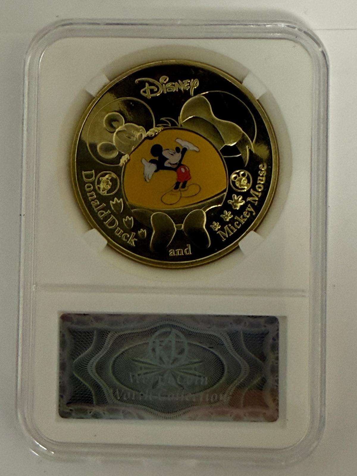 Disney Mickey Mouse & Donald Duck Gold-Plated Commemorative Coin – Collectible Medal Encapsulated