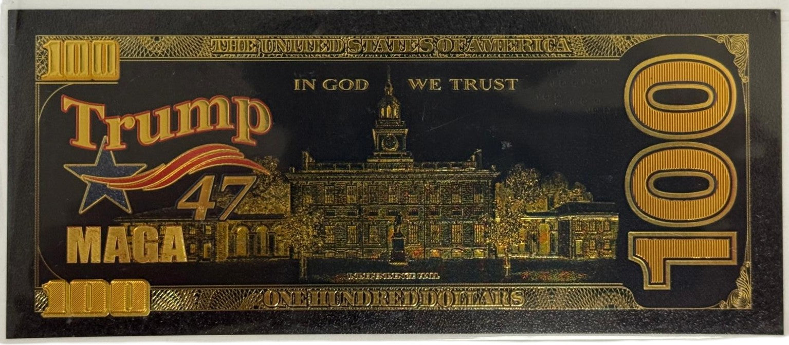 Donald Trump 2024 $100 Novelty Gold Foil Note – 24K Gold Plated Collectible Bill 47th President Design