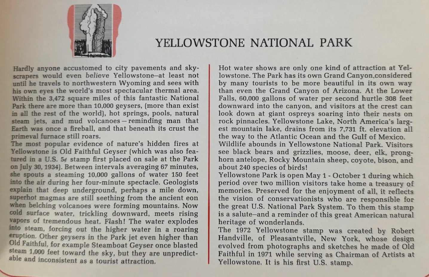 First Day Cover (FDC) 1972 – 100th Anniversary of Yellowstone National Park | U.S. Commemorative Postal Cover Heritage Pastime