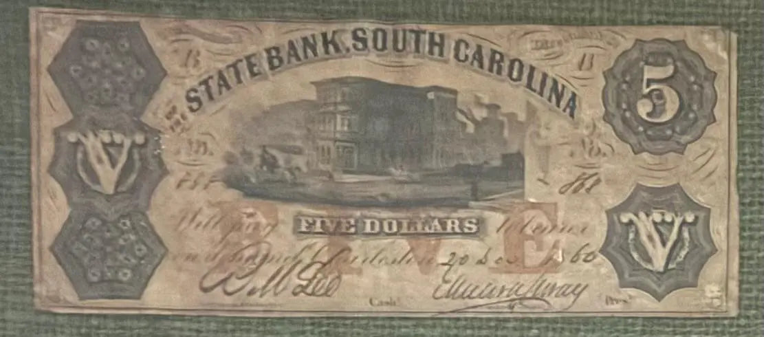 Framed South Carolina Obsolete Currency Collection – State Bank of Charleston Notes (1850s–1860s) Heritage Pastime