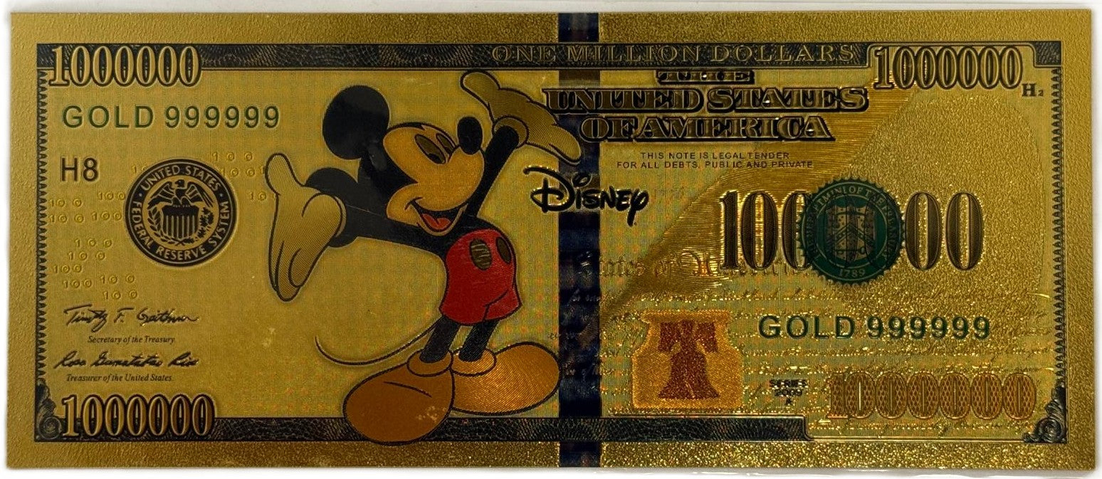 Mickey Mouse “One Million Dollars” Gold Foil Note – 24K Gold Plated Collectible Novelty Bill